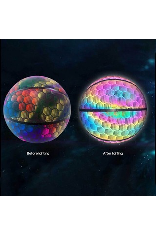 Ranyeek Yansıtıcı Pu Lastik 7 Numara Yetişkin Basketbol Topu Futbol + Hava Pompası + İğne + Çanta Büyük Altıgen Desenli