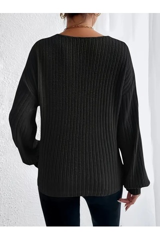 Kadın Uzun Kollu V Yakalı Salaş Şardonlu Kaşkorse Bluz Siyah