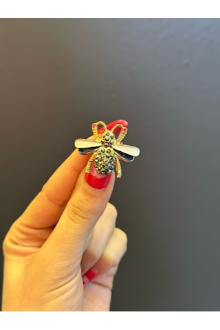 Mavi Beyaz Kanatlı Arı Broş Yaka İğnesi Giyim Aksesuarı 4 x 2 CM Renkli