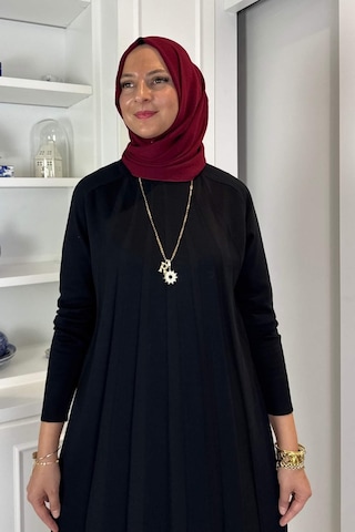 Rabia Şamlı Beyza Fitilli Triko Elbise Siyah Normal