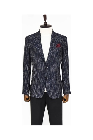 Wessi Desenli Slim Fit Spor Lacivert Erkek Ceket - Wessi Lacivert
