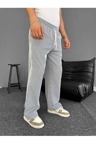 Su Yolu Çizgili Cepli Pantalon Yazlık - Gri Gri