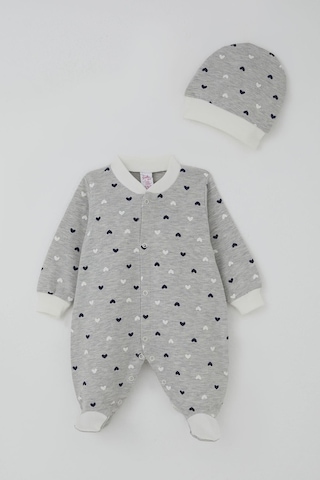 Breeze Kız Bebek Patikli Tulum Kalp Desenli 0-6 Ay, Açık Gri Melanj