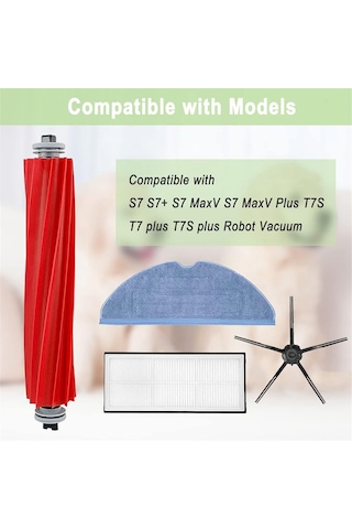 Xurunkeji Roborock S7 S7+ S7 Maxv, S7 Maxv Plus T7s T7 Plus T7s Plus Robot Vakum Silindir Fırça Filtre Yan Fırça Paspas Bezi