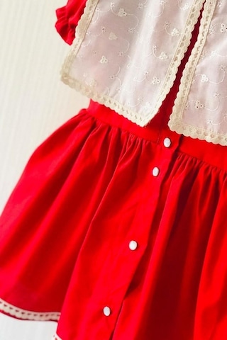 Dantel Detaylı Fisto Yaka Kırmızı Kız Çocuk Bebek Elbise 001