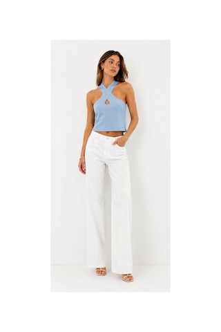 Onno Style Women Kolsuz Askılı Çapraz Yaka Triko Kadın Bluz Mavi