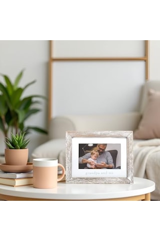 Pearhead Grandpa & Me Keepsake Rustik Resim Çerçevesi, Babalar Günü Hediyesi Büyükbaba İçin Eskitilmiş Açık Gri