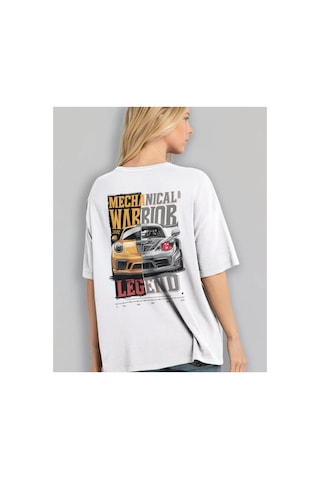 Panda Baskı Tekstil Mekanik Arabalar Baskılı Özel Tasarım Oversize Tshirt Beyaz