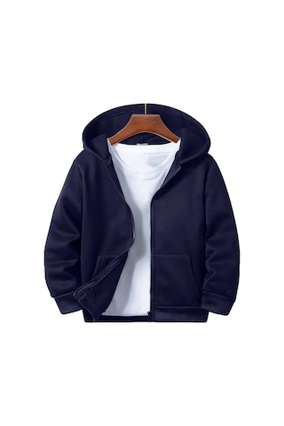 Ahengim Kız - Erkek Çocuk Basic Fermuarlı Kalın 3 İplik Kışlık Okul Sweat Ak1815 Lacivert