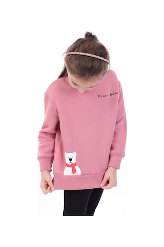 Toontoy Kız Çocuk Baskılı Relax Fit Dik Yaka Düşük Omuz Sweatshirt - Sol Omuz Çıtçıtlı Gül Kurusu