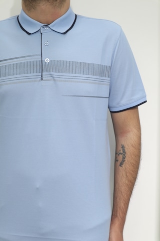 Santa Dmctekstil Erkek Mavi Desenli Spor Kesim Rahat Kalıp Polo Yaka T-shirt
