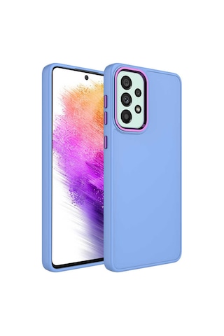 Goocamp Galaxy Uyumlu A33 5g Kılıf Metal Çerçeve Ve Buton Tasarımlı Silikon Luna Kapak - Li Lila