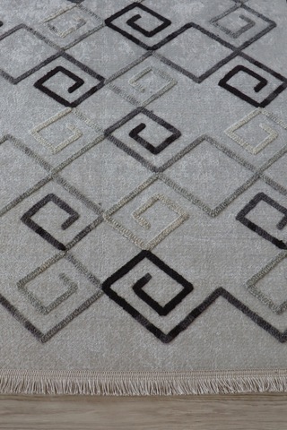 Arte Nakışlı Gri Beyaz Kilim Dekoratif Salon Halısı Yıkanabilir Gri - Beyaz