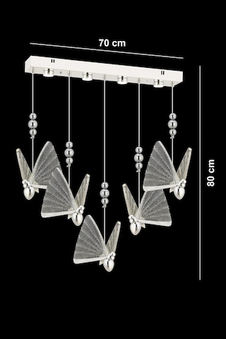 İstanbul Avize İpek Yemek Masası 5'li Gümüş Ledli 3 Renk Modern Led Avize Gümüş