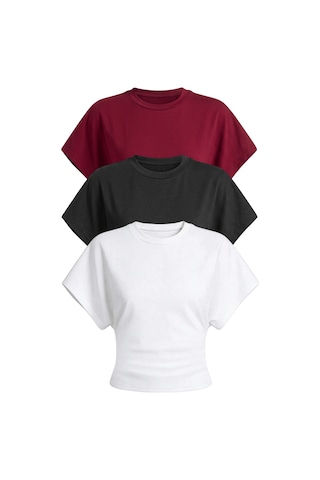Genius Store Kadın Yarasa Kollu Bluz Pamuklu 3 Lü Bluz Yarasakol-3 Siyah-beyaz-bordo