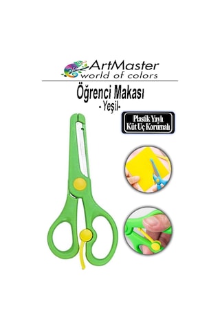 Öğrenci Makası Yeşil 1 Adet Plastik Küt Uç Yaylı Korumalı Çocuk Makası Ana Sınıfı Okul Makası Okul Öncesi Kreş