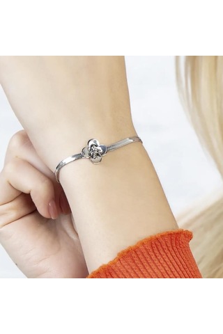 Çelik İtalyan Zincirli Kırçiçeği Gümüş Renk Kararmaz Bileklik 17+5 Boy Çelik