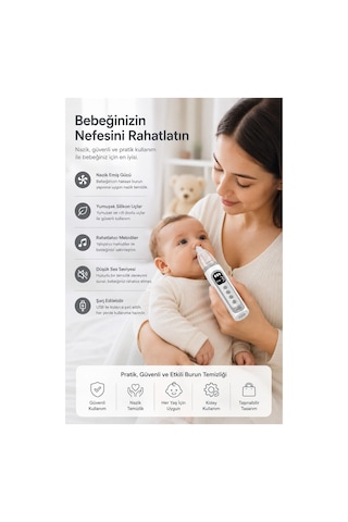 Robeve Auhma Ahb-10 Elektrikli Burun Aspiratörü Usb Şarjlı, 3 Kademeli Emiş Gücü, Dijital Led Ekran, 3 Yumuşak Silikon Uç, Müzikli Nazal Aspiratör, Yenidoğan, Bebek Ve Çocuklar Için Burun Temizleme