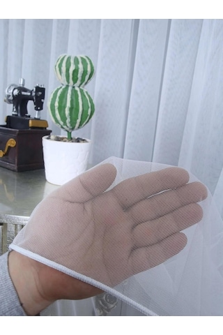 Petek Dokulu Eteği Kurşunlu Düz Tül Perde / Ölçünüze Özel Dikim