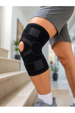 Yan Destekli Ligamentli Dizlik Açık Patella Ayarlanabilir Spor Ve Günlük Kullanım Düz Renkli