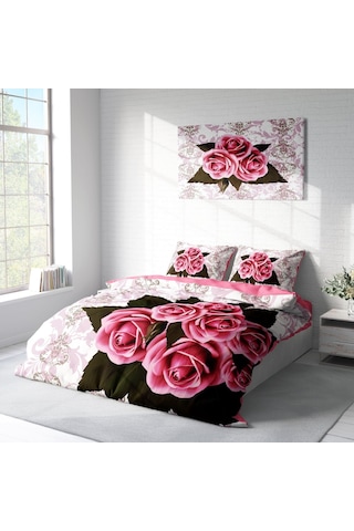 Monohome Rose1008 3D Pamuk Saten Çift Kişilik Nevresim Takımı Çok Renkli