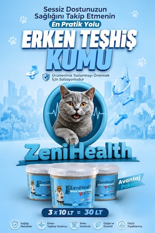 Zenicat Erken Teşhis Kedi Kumu - İnce Taneli Topaklanan Renk Değiştiren Sağlık Takipli Tozsuz Kovalı 3'lü