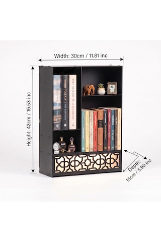 Işıklı Metal Masa Düzenleyici Masaüstü Kitaplık Minimalist Kitap Tutucu Siyah