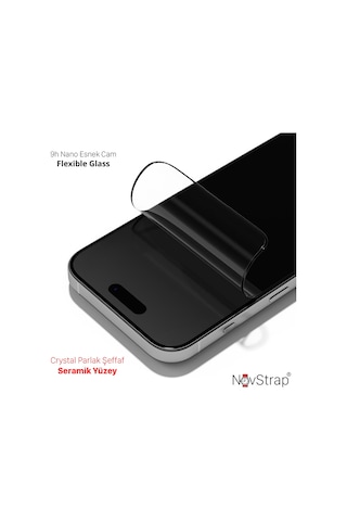 Novstrap Apple iPhone 15 Uyumlu İle Ekran Koruyucu Parlak Şeffaf Seramik Nano Esnek Cam
