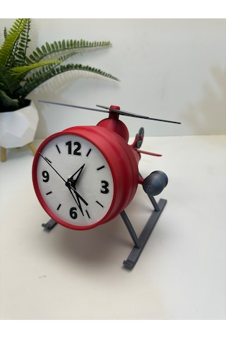 3d Baskı Uçak Tasarımlı Dekoratif Masa Saati Beyaz Kırmızı