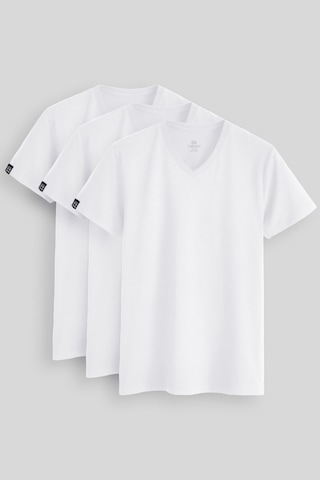 Standart Fit Basic V Yaka 3lü Paket Beyaz Erkek T-shirt 87912 Beyaz