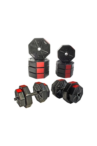 Tan Spor 30 KG Dambıl Halter Ağırlık Fitness Düz Bar Seti Kırmızı Kapaklı 150 CM