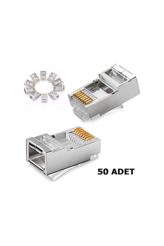 Rj45 Jack Metal Uç Jak Konnektör Cat5 Cat6 Başlık 50 Adet