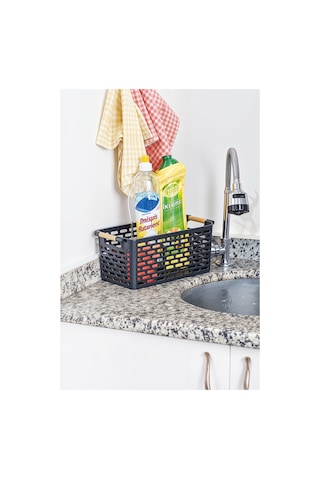 Çok Amaçlı Şık Organizer Plastik Sepet, Buzdolabı Ve Banyo Organizer, 5lt, 27x15x12cm, Siyah