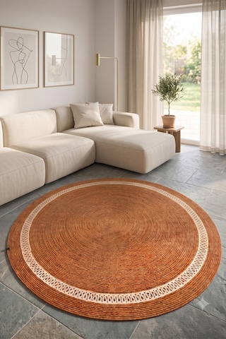 Jüt Hasır Yuvarlak Kilim Halı Yolluk Dekoratif Örgü Halı Doğal Görünümlü Bohem Kilim Salon Oturma Odası Balkon Mutfak Yatak Odası Koridor 7252bambukrem