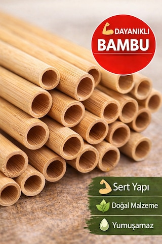 100 Adet Bambu Pipet 9mm X 20cm Kalın Smoothie Pipeti Doğal Çevre Dostu