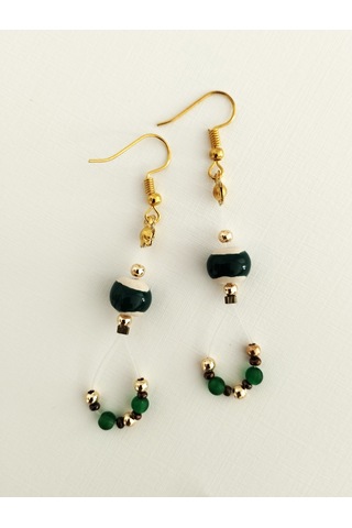 K207 Zarif Sallantılı Küpe Yeşil&altın Sarısı Altın - Yeşil