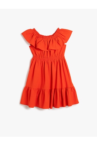 Koton Fırfır Detaylı Kayık Yaka Kolsuz Elbise Kırmızı 5skg80026aw Kırmızı