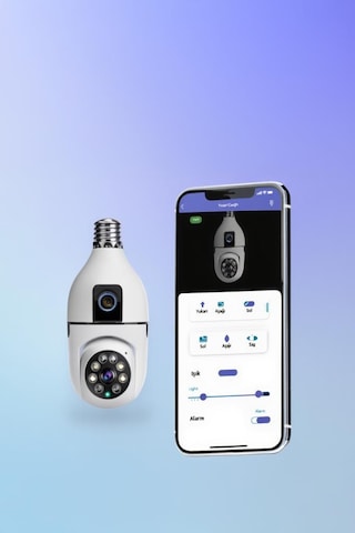 Ampul Kamera Wifi 360 Panoramik Gece Görüş Hareket Algılayıcı Güvenlik Kamerası Cmr13 Beyaz