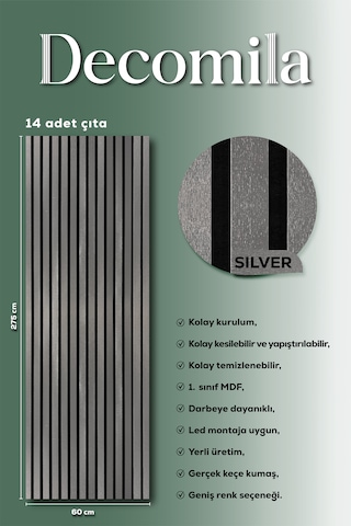 Mdf Ahşap Akustik Duvar Paneli 60x275 Cm - Silver Pvc 60x275