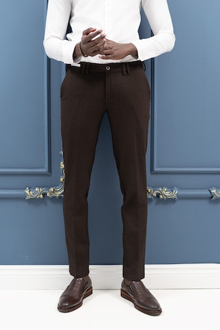 Ecer Regular Fit Yan Cepli Kışlık Gofre Kumaş Pantolon Koyu Kahve