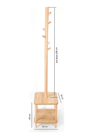 Komodinli Ayakkabılık Portmanto Ofis Ahşap Ayaklı Naturel Elbise Askısı 170x60x35 - Naturel Naturel