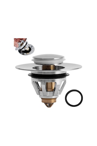 Teltree Banyo Lavabo Gümüş Renkli Porselen Krom Kaplama Burçaklı Su Akış Kontrolü Tesisatı 62mm Dış Çap, 33mm Montaj Delik Diğer