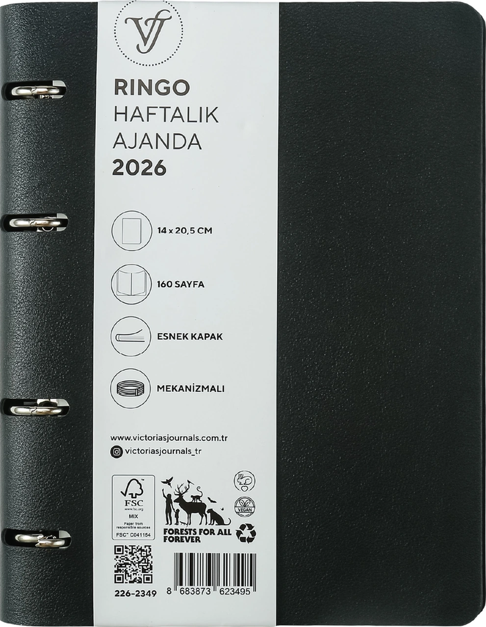 Ringo 2026 Haftalık Ajanda A5 14x21cm Esnek Kapak Ivory 80gr. İçi Değişebilir Siyah