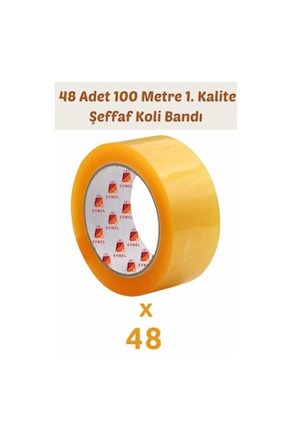 48 Adet 100 Metre Hotmelt Koli Bandı 1. Kalite Şeffaf Renkli, Güçlü Yapışkan, Kağıda Yapışır 48