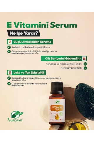 E Vitamin Yağı 10 Ml Yoğun Nem & Cilt Yenileyici Saf Vitamin E Oil Vegan
