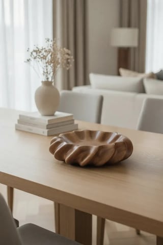 Fjora Ahşap Dokulu Bohem Seramik Obje Tabak 23x7 Cm