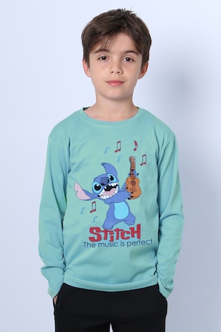 Erkek Çocuk Uzun Kollu Tshirt Karakter Baskılı Bisiklet Yaka E10 Yeşil