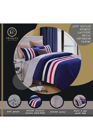 Çift Kişilik Kırmızı Lacıvert Beyaz Renk Nevresim Takımı Diğer