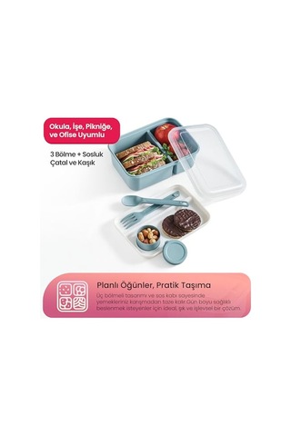 Hobby Life Lunch To Go 3 Bölmeli Beslenme Kabı Sosluklu, Sızdırmaz Kapak, Bpa İçermez, 920 Ml + 40 Ml Yeşil