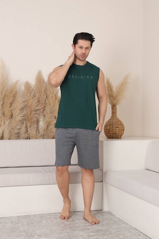 Seboteks %100 Pamuklu Kolsuz Cepli Erkek Şortlu Pijama Takımı 2011 Haki